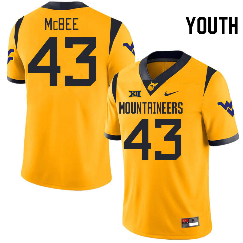 Youth #43 Colin McBee West Virginia Mountaineers College 2024 New Uniforms Football Jerseys Stitched